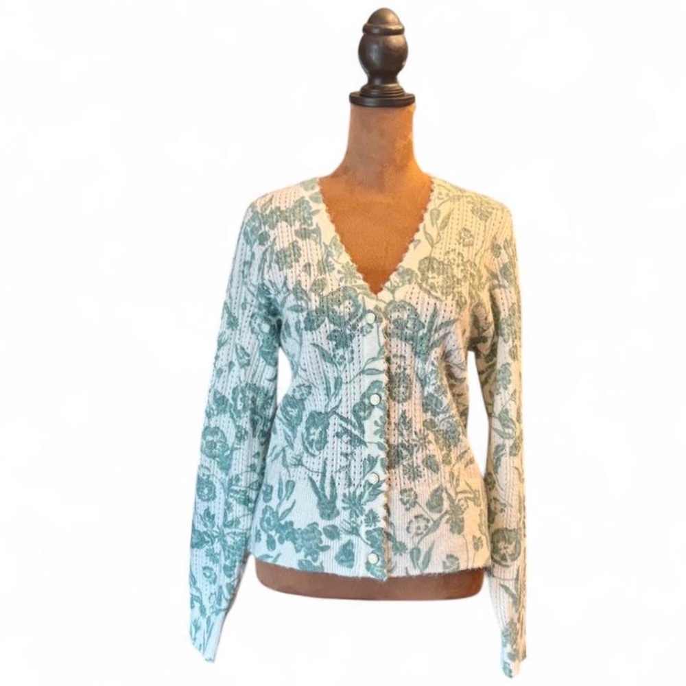 Joie Floral Knit Soft Button Cardigan Sweater Cottagecore Dainty Fairy Coquette